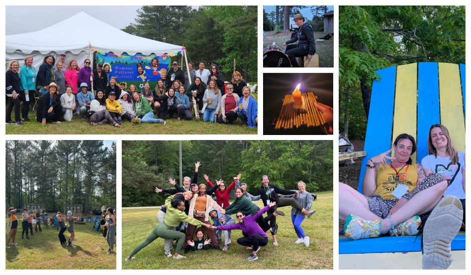 Group outdoor activities and campfire gathering.